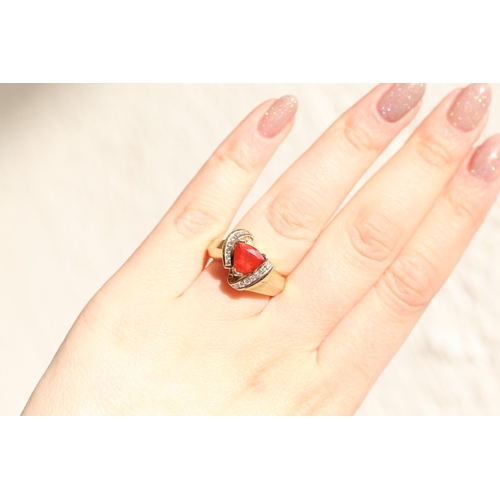 18 - Unusual Form Triangle Cut Fire Opal Centre Stone Ring with Channel Set Diamonds to Shoulders Mounted... 