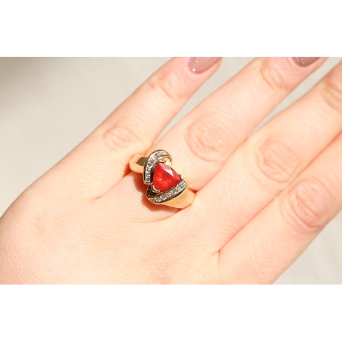 18 - Unusual Form Triangle Cut Fire Opal Centre Stone Ring with Channel Set Diamonds to Shoulders Mounted... 