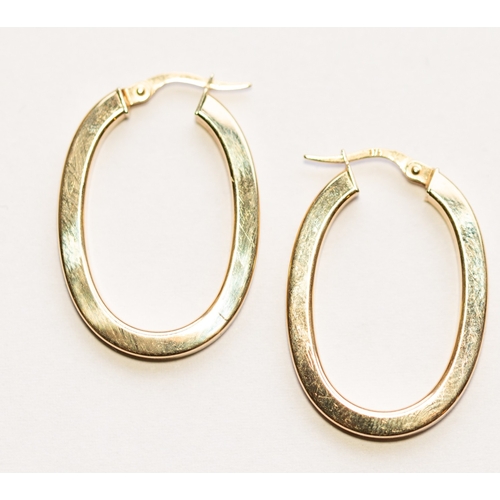 2 - Pair of 9 Carat Yellow Gold Oval Form Hoop Earrings 3cm High