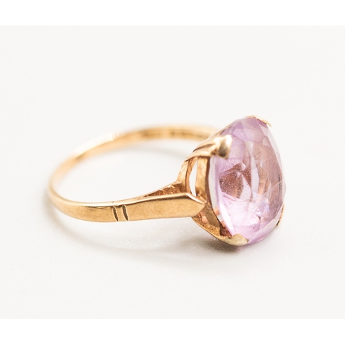 22 - Amethyst Set Single Stone Ring Mounted in 9 Carat Yellow Gold Ring Size M and a Half