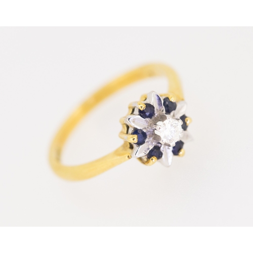 Diamond and Sapphire Set Floral Form Ring Mounted in 18 Carat Yellow Gold Ring Size P