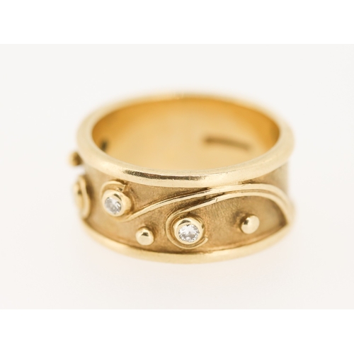 Unusual Form Diamond Four Stone Set Ring Mounted in 9 Carat Yellow Gold Ring Size N and a Half