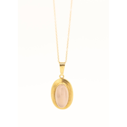 32 - Bezel Set Rose Quartz Pendant Mounted in 9 Carat Yellow Gold 2cm High Set on 9 Carat Yellow Gold Cha... 