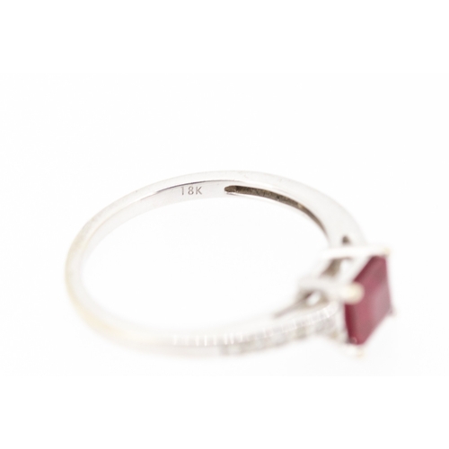 37 - Princess Cut Ruby Centre Stone Ring with Diamonds Set to Shoulders Mounted in 18 Carat White Gold Ri... 