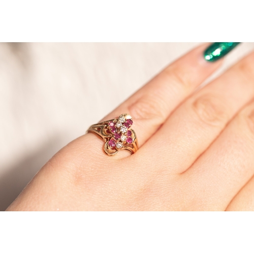 41 - Finely Detailed Ruby and Diamond Set Cluster Ring Mounted in 14 Carat Yellow Gold Ring Size L and a ... 