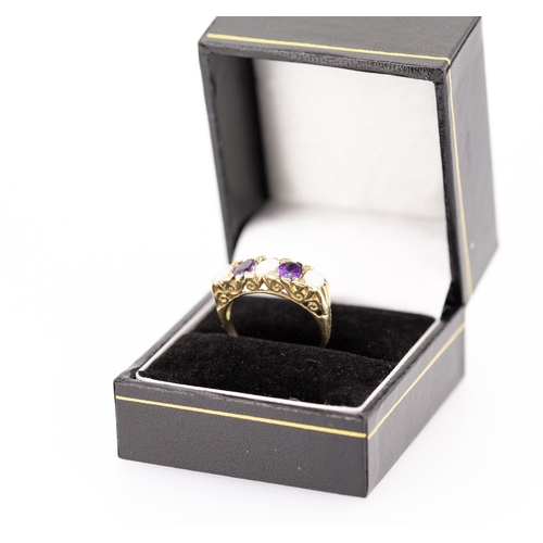 44 - Opal and Amethyst Set Five Stone Ring Mounted in 9 Carat Yellow Gold Ring Size N and a Half