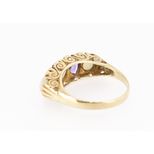 44 - Opal and Amethyst Set Five Stone Ring Mounted in 9 Carat Yellow Gold Ring Size N and a Half