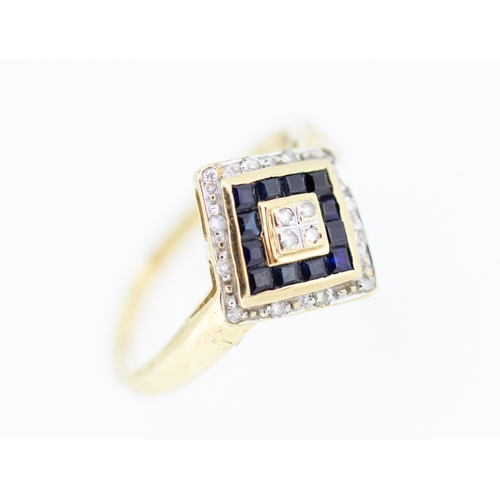 52 - Sapphire and Diamond Set Panel Form Ring Mounted in 9 Carat Yellow Gold Ring Size N and a Half Note ... 