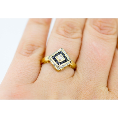 52 - Sapphire and Diamond Set Panel Form Ring Mounted in 9 Carat Yellow Gold Ring Size N and a Half Note ... 