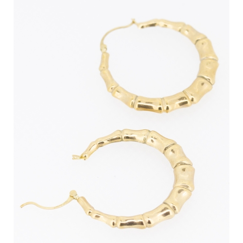 58 - Pair of 9 Carat Yellow Gold Bamboo Motif Hoop Earrings 3.5cm High