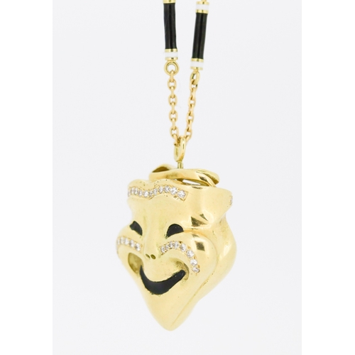 63 - Finely Detailed Diamond Set Enamel Decorated Comedy and Tragedy Mask Pendant Mounted in 18 Carat Yel... 