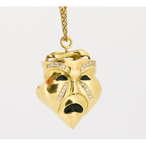 63 - Finely Detailed Diamond Set Enamel Decorated Comedy and Tragedy Mask Pendant Mounted in 18 Carat Yel... 