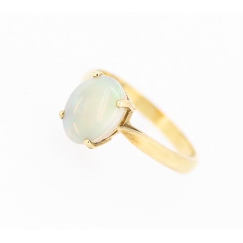 67 - Opal Four Claw Set Single Stone Ring Mounted in 9 Carat Yellow Gold Ring Size L