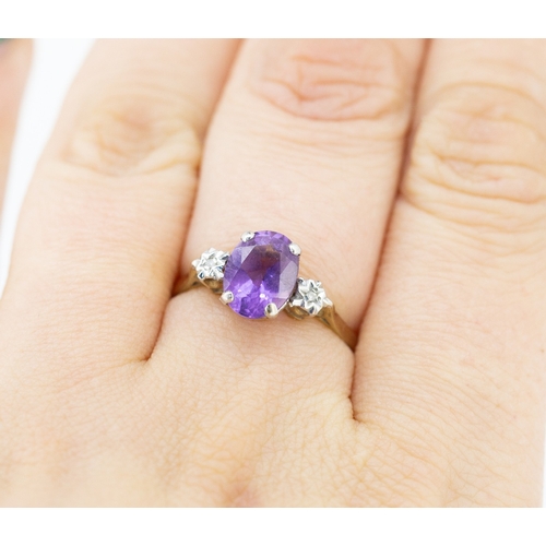 72 - Amethyst Ring with Diamonds Set to Shoulders Mounted in 9 Carat Yellow Gold Ring Size R