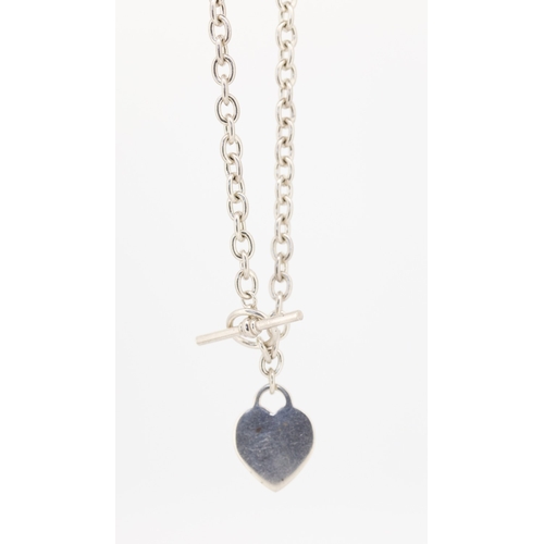 73 - Silver Heart Tag T-Bar Necklace 41cm Long