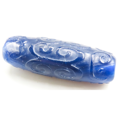 Carved Blue Agate Tibetan Bead