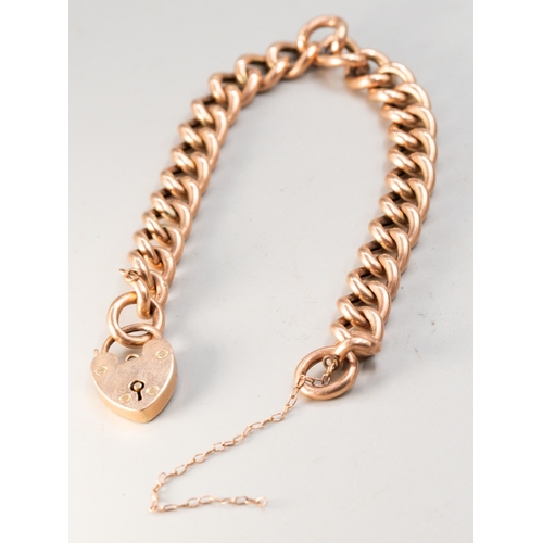 9 - 9 Carat Rose Gold Curb Link Bracelet with Heart Padlock Clasp 19cm Long