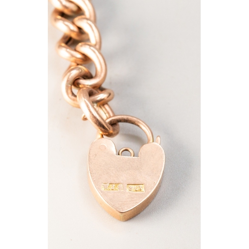 9 - 9 Carat Rose Gold Curb Link Bracelet with Heart Padlock Clasp 19cm Long