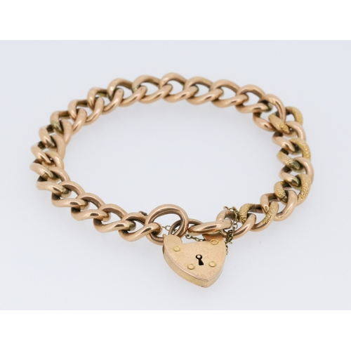 1 - 9 Carat Rose Gold Curb Link Bracelet Heart Padlock Clasp with Safety Chain Present 18.5cm Long