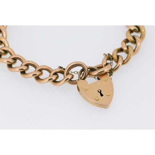 1 - 9 Carat Rose Gold Curb Link Bracelet Heart Padlock Clasp with Safety Chain Present 18.5cm Long