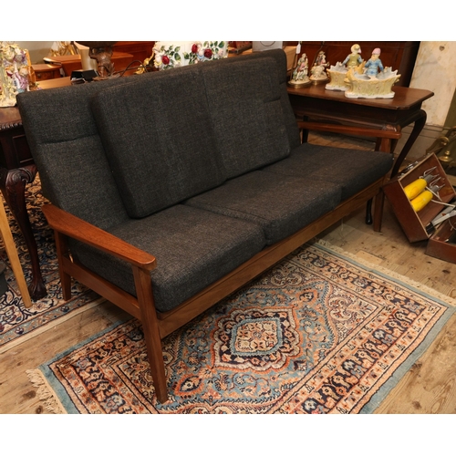 1003 - Vintage Settee Hardwood Frame Upholstered in Dark Charcoal Fabric Approximately 6ft Wide