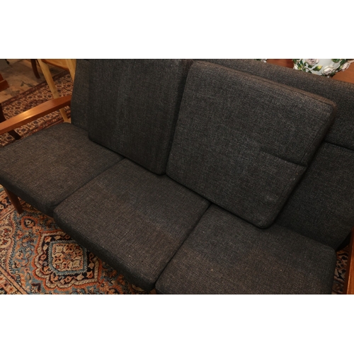 1003 - Vintage Settee Hardwood Frame Upholstered in Dark Charcoal Fabric Approximately 6ft Wide