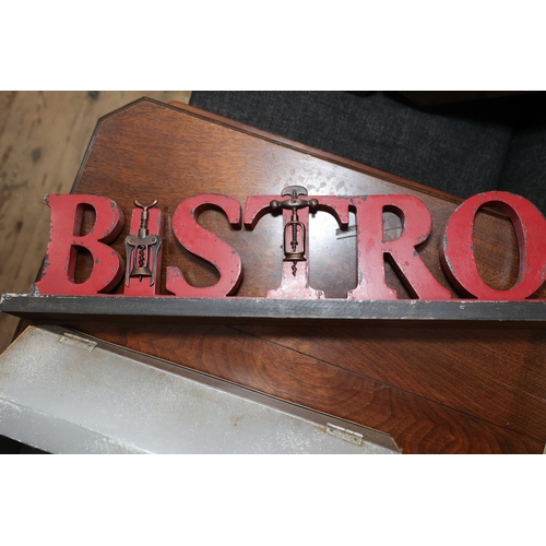 1004 - Various Items Including Hunting Knife Claret Wine Storage Box Bistro Sign and Toolbox and Another Fi... 