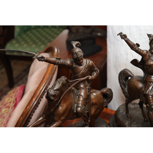 1006 - Pair of Antique Bronzed Spelter Figures of Cavaliers Please Note Damage to One Arm Each Approximatel... 