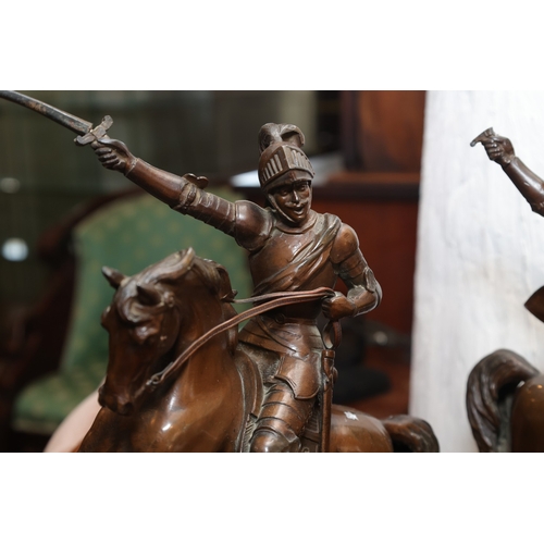 1006 - Pair of Antique Bronzed Spelter Figures of Cavaliers Please Note Damage to One Arm Each Approximatel... 