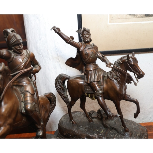 1006 - Pair of Antique Bronzed Spelter Figures of Cavaliers Please Note Damage to One Arm Each Approximatel... 