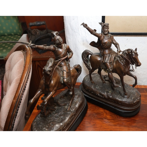 1006 - Pair of Antique Bronzed Spelter Figures of Cavaliers Please Note Damage to One Arm Each Approximatel... 