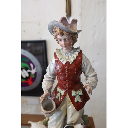 1009 - Large Antique Porcelain Figure of Hunting Lady with Hat and Hound Approximately 18 Inches High Finel... 