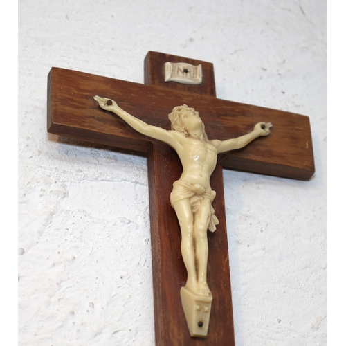 1013 - Antique Crucifix of Jesus Carved Bone Approximately 9 Inches High