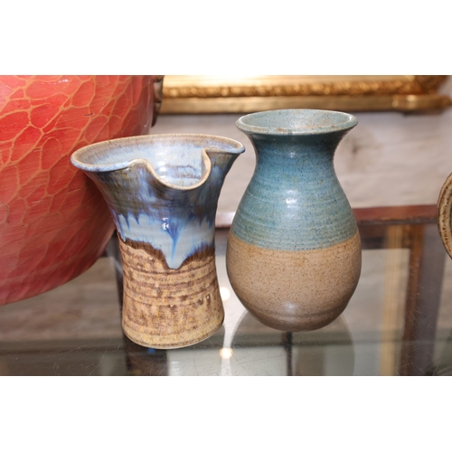 1017 - Various Fired Earthenware and Old Glass Vase Shaped Form Five Pieces in Lot Largest One Louis Mulcah... 