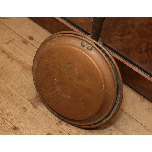 1018 - Early Victorian Copper Bed Warmer Turned Handle Approximately 4ft High