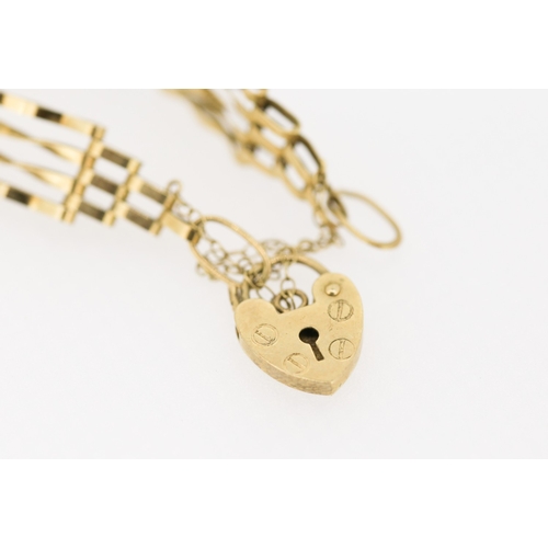 102 - 9 Carat Yellow Gold Gate Link Bracelet Heart Padlock Clasp with Safety Chain 16.5cm Long