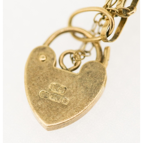 102 - 9 Carat Yellow Gold Gate Link Bracelet Heart Padlock Clasp with Safety Chain 16.5cm Long