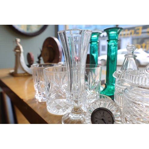 1020 - Various Irish Crystal and Others Including Desk Clock Coloured Candle Sticks Whiskey Tumblers Candle... 