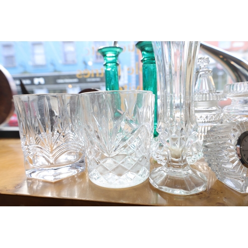 1020 - Various Irish Crystal and Others Including Desk Clock Coloured Candle Sticks Whiskey Tumblers Candle... 