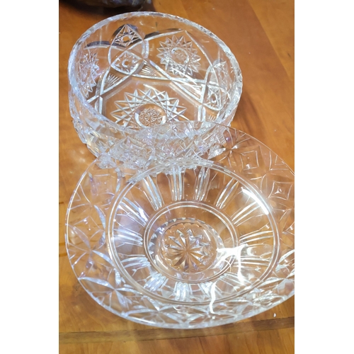 1028 - Two Large Irish Cut Crystal Table Bowls Largest Approximately 11 Inches Diameter