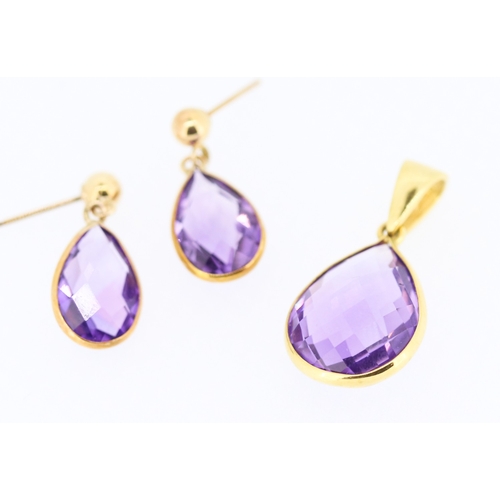 103 - Pair of Pear Cut Amethyst Drop Earrings Mounted in 9 Carat Yellow Gold with Matching Pear Cut Amethy... 