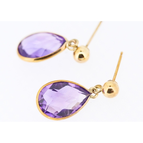 103 - Pair of Pear Cut Amethyst Drop Earrings Mounted in 9 Carat Yellow Gold with Matching Pear Cut Amethy... 