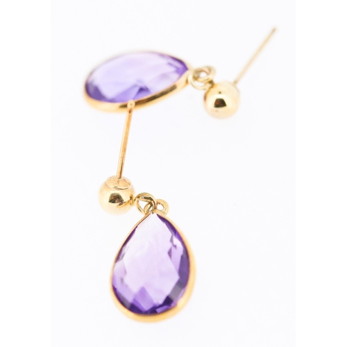 103 - Pair of Pear Cut Amethyst Drop Earrings Mounted in 9 Carat Yellow Gold with Matching Pear Cut Amethy... 