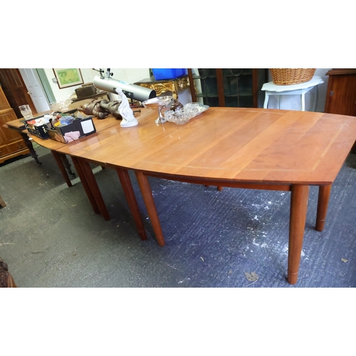 1036 - Hardwood Shaped Form Boardroom Table Turned Circular Supports Approximately 10ft Long