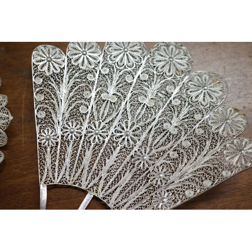 1037 - Three Pieces of White Metal Ware Including Mantilla and Two Table Dishes Each Filigree Decorated