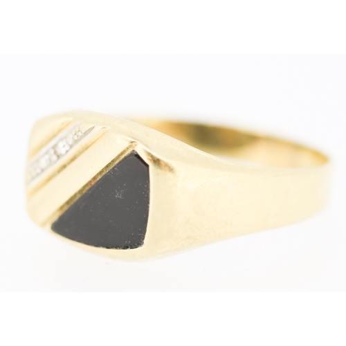 104 - Onyx and Diamond Set Gents Panel Form Ring Set in 9 Carat Yellow Gold Ring Size 4