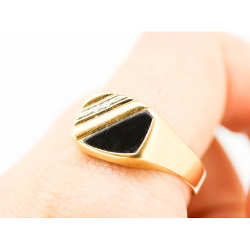 104 - Onyx and Diamond Set Gents Panel Form Ring Set in 9 Carat Yellow Gold Ring Size 4