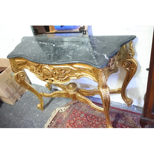 1043 - Marble Top Serpentine Front Carved Gilt Wood Side Table Approximately 44 Inches Wide x 32 Inches Hig... 