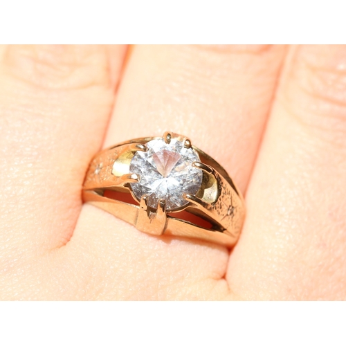 105 - Glacier Topaz Belcher Set Statement Ring Diamond Inset to Shoulders  Mounted in 9 Carat Yellow Gold ... 