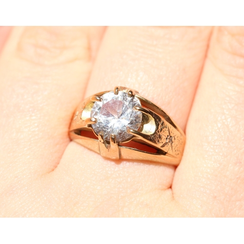 105 - Glacier Topaz Belcher Set Statement Ring Diamond Inset to Shoulders  Mounted in 9 Carat Yellow Gold ... 